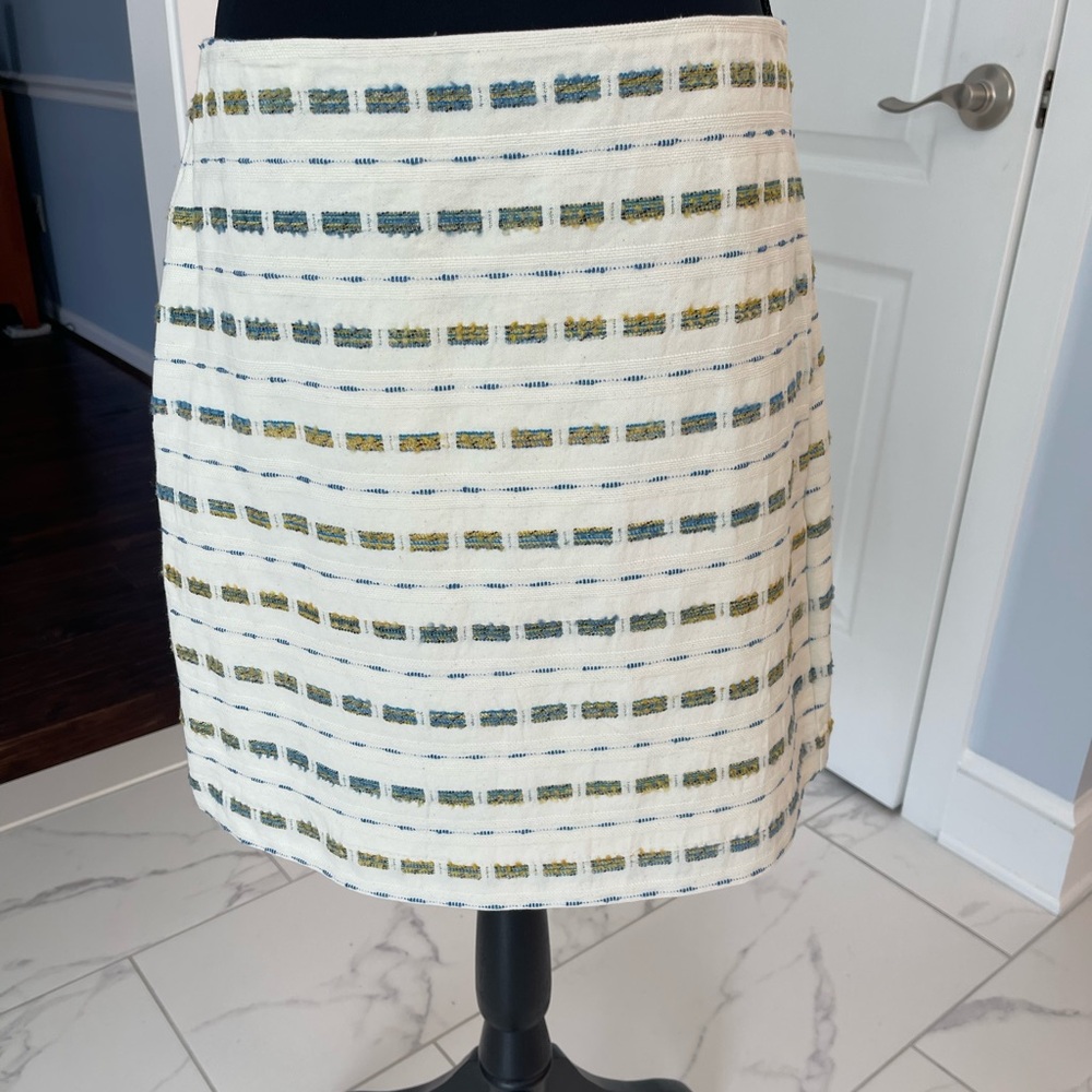 LOFT Green and Cream Pencil Skirt Knee-Length